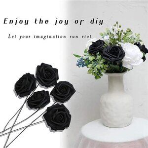 25pcs Artificial Flower Foam Rose, Handmade Big Fake Flower Head (Black)